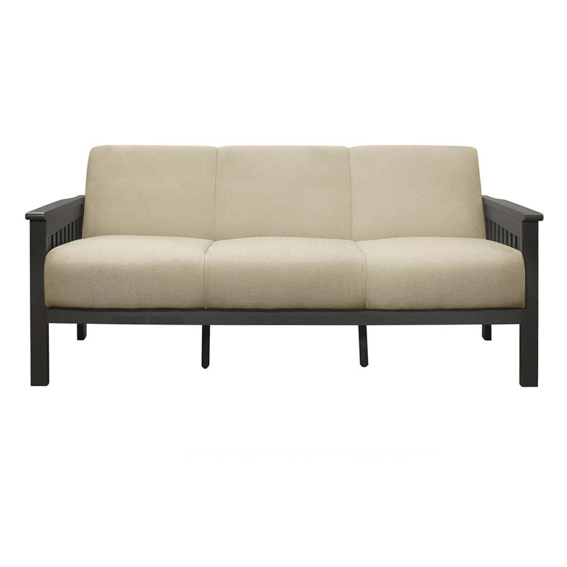 Wiston 72 Inch Sofa- Soft Beige Polyester- Dark Gray Solid Rubberwood