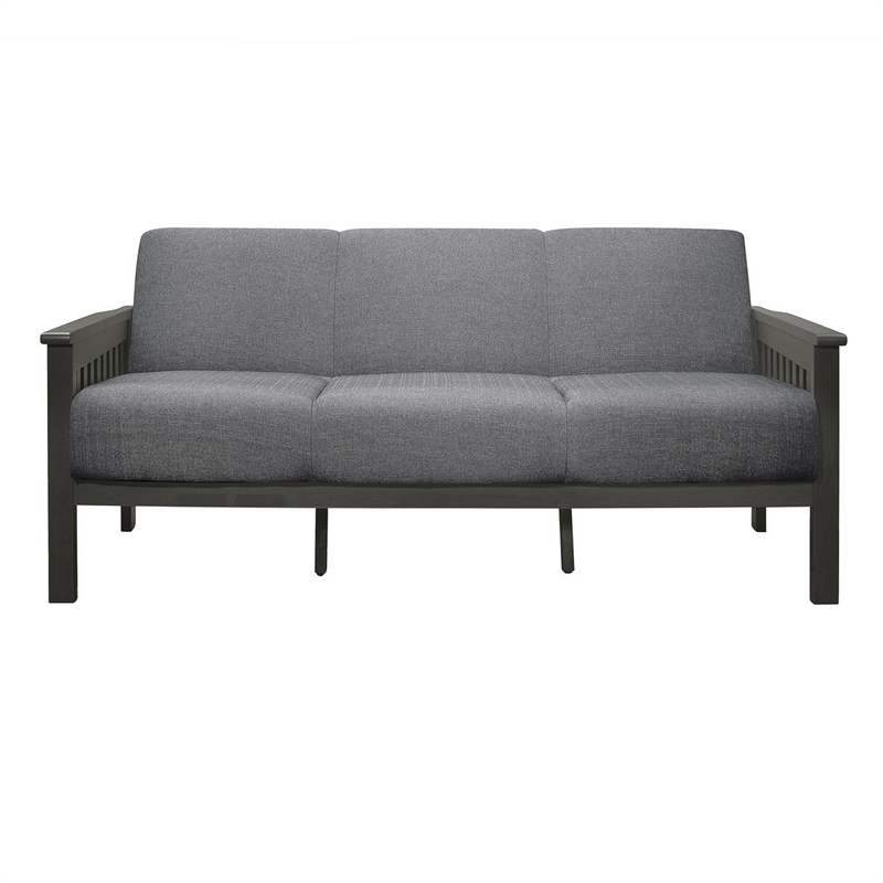 Wiston 72 Inch Sofa- Soft Gray Polyester- Dark Gray Solid Rubberwood