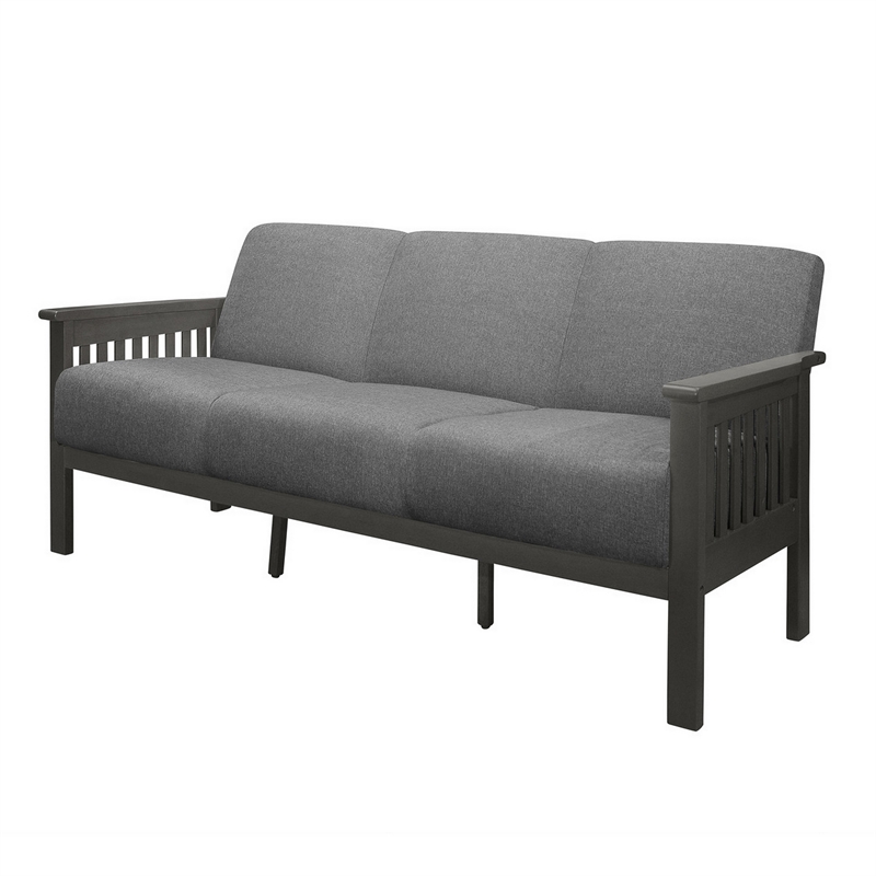 Wiston 72 Inch Sofa- Soft Gray Polyester- Dark Gray Solid Rubberwood