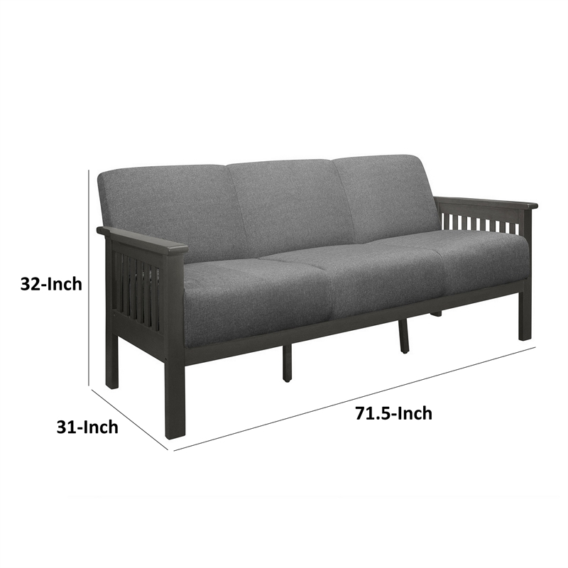 Wiston 72 Inch Sofa- Soft Gray Polyester- Dark Gray Solid Rubberwood