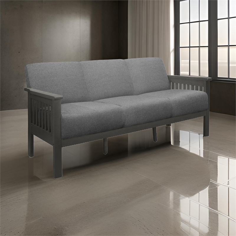 Wiston 72 Inch Sofa- Soft Gray Polyester- Dark Gray Solid Rubberwood