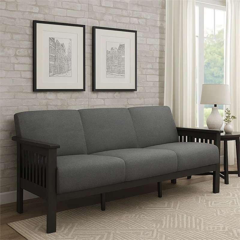 Wiston 72 Inch Sofa- Soft Gray Polyester- Dark Gray Solid Rubberwood