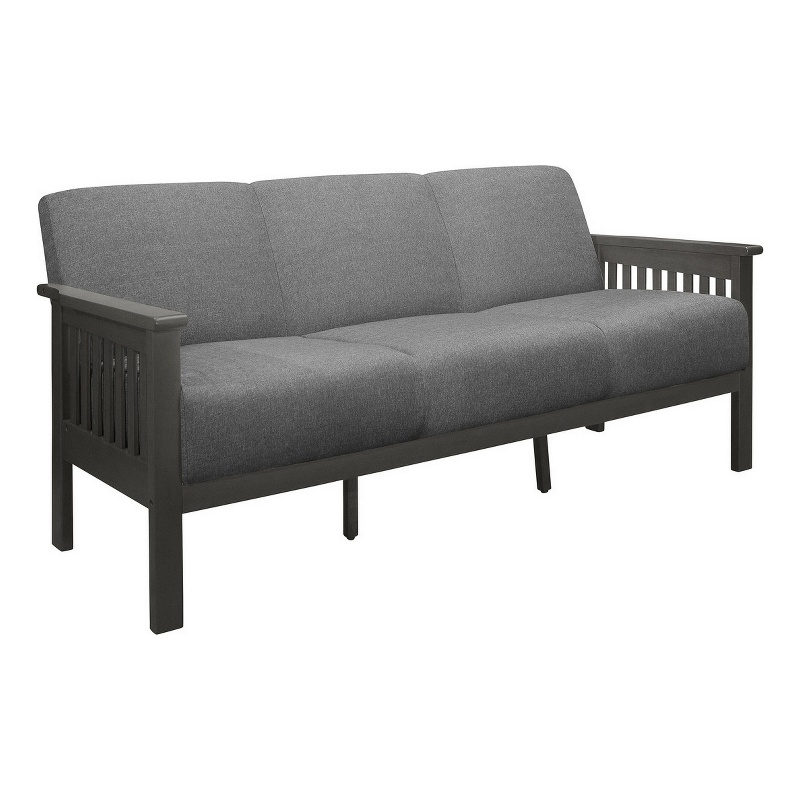Wiston 72 Inch Sofa- Soft Gray Polyester- Dark Gray Solid Rubberwood