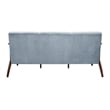 Rica 73 Inch Sofa- Soft Blue Gray Velvet- Walnut Brown Solid Rubberwood