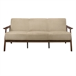 Rica 73 Inch Sofa- Soft Beige Velvet- Walnut Brown Solid Rubberwood