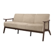 Rica 73 Inch Sofa- Soft Beige Velvet- Walnut Brown Solid Rubberwood