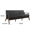 Rica 73 Inch Sofa- Soft Dark Gray Velvet- Walnut Brown Solid Rubberwood