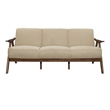 Indy 73 Inch Sofa- Brown Rubberwood Angled Frame- Textured Beige Fabric