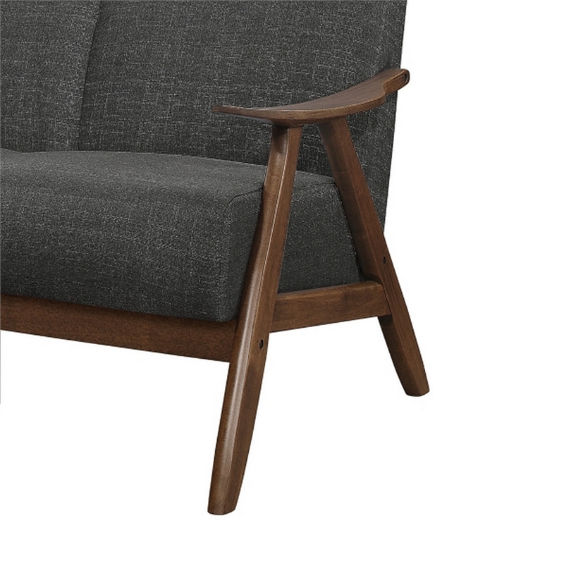 Indy 73 Inch Sofa- Brown Rubberwood Angled Frame- Textured Gray Fabric