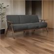 Indy 73 Inch Sofa- Brown Rubberwood Angled Frame- Textured Gray Fabric