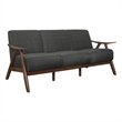 Indy 73 Inch Sofa- Brown Rubberwood Angled Frame- Textured Gray Fabric