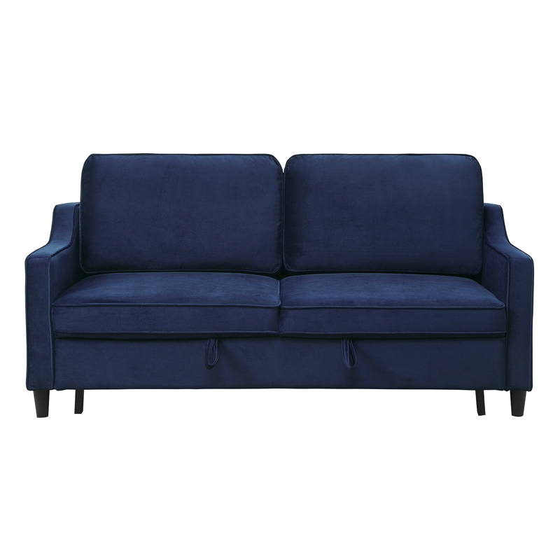 Katy 72 Inch Sleeper Sofa- Convertible Pull Out Bed- Solid Wood Blue Velvet