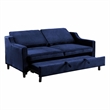 Katy 72 Inch Sleeper Sofa- Convertible Pull Out Bed- Solid Wood Blue Velvet
