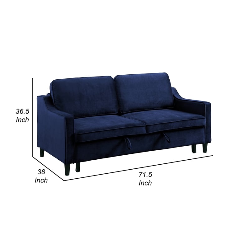 Katy 72 Inch Sleeper Sofa- Convertible Pull Out Bed- Solid Wood Blue Velvet