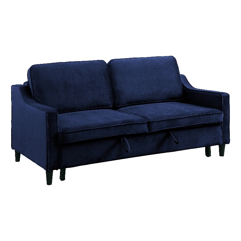 Katy 72 Inch Sleeper Sofa- Convertible Pull Out Bed- Solid Wood Blue Velvet