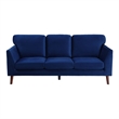 Bard 81 Inch Sofa- Blue Velvet- Reversible Cushions- Dark Brown Solid Wood
