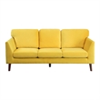 Bard 81 Inch Sofa- Yellow Velvet- Reversible Cushions- Dark Brown Wood