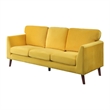Bard 81 Inch Sofa- Yellow Velvet- Reversible Cushions- Dark Brown Wood