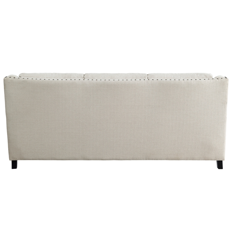 Mike 84 Inch Sofa- Beige- 2 Pillows- Reversible Cushions- Solid Wood