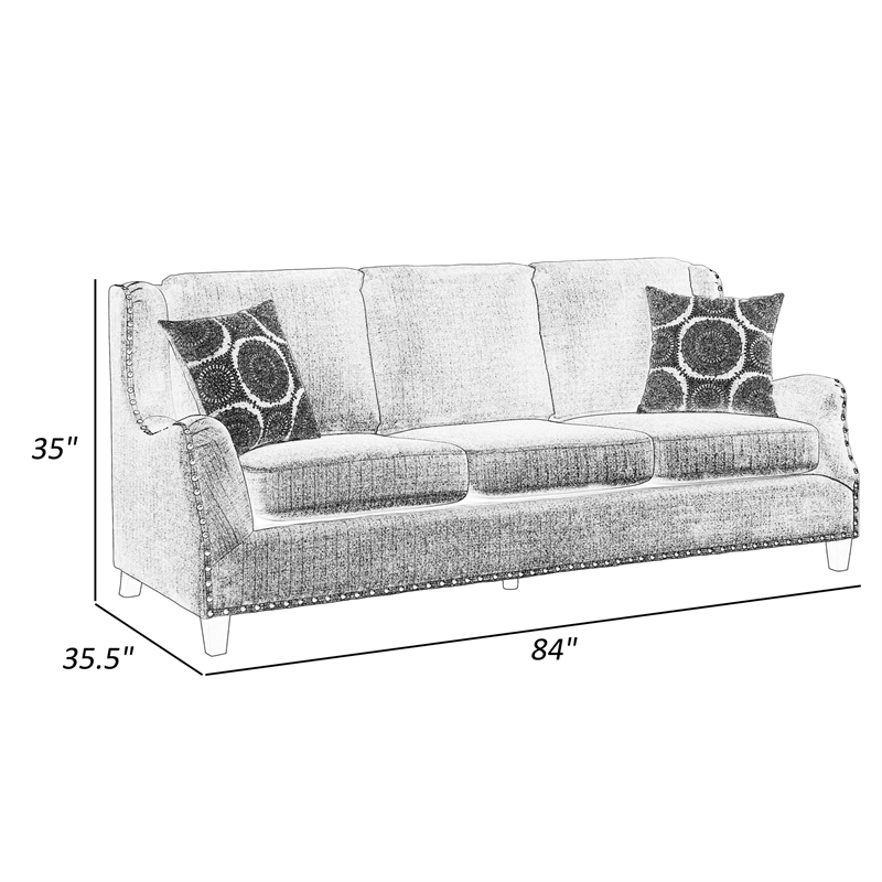 Mike 84 Inch Sofa- Beige- 2 Pillows- Reversible Cushions- Solid Wood