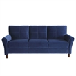 Sarah 80 Inch Sofa- Blue Velvet- Stitch Tufting- Reversible Cushions