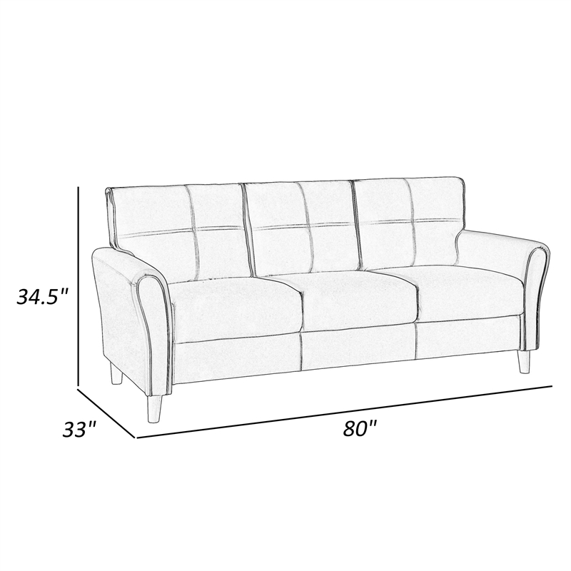 Sarah 80 Inch Sofa- Blue Velvet- Stitch Tufting- Reversible Cushions