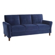 Sarah 80 Inch Sofa- Blue Velvet- Stitch Tufting- Reversible Cushions