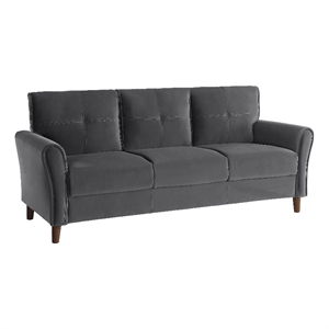 Sarah 80 Inch Sofa- Gray Velvet- Stitch Tufting- Reversible Cushions