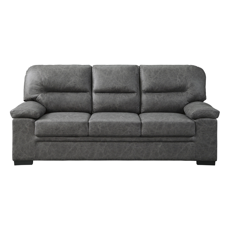 Gian 83 Inch Sofa- Dark Gray- Microfiber- Pillow Top Armrests- Solid Wood