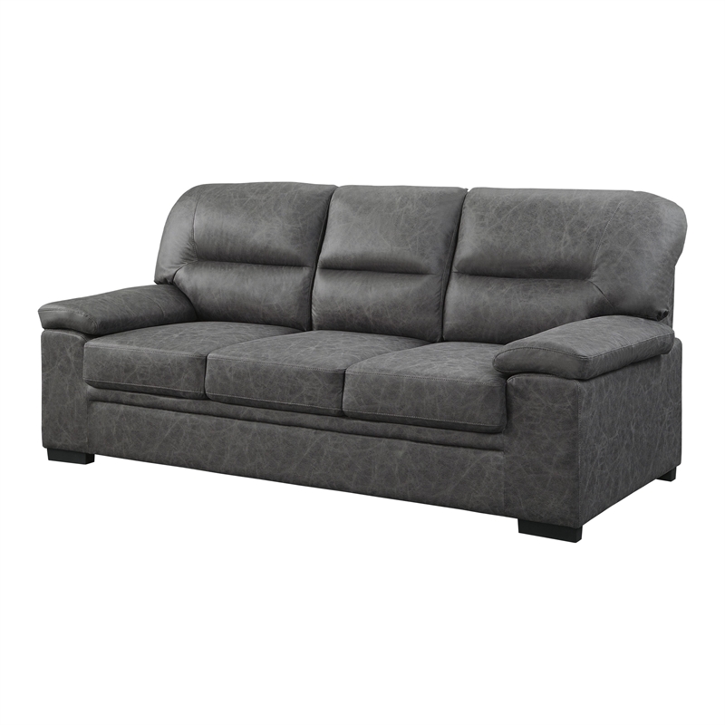 Gian 83 Inch Sofa- Dark Gray- Microfiber- Pillow Top Armrests- Solid Wood