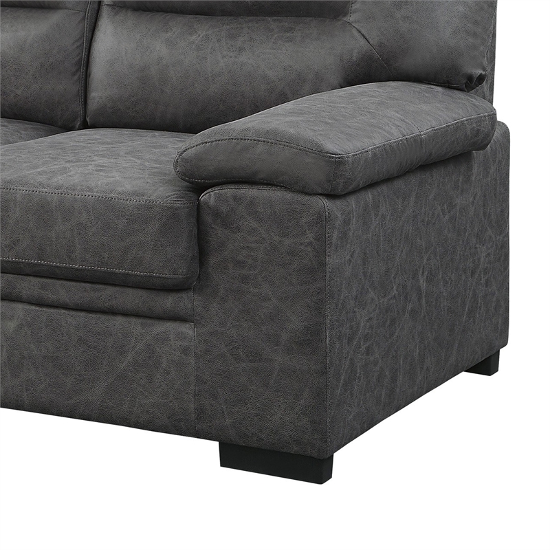 Gian 83 Inch Sofa- Dark Gray- Microfiber- Pillow Top Armrests- Solid Wood