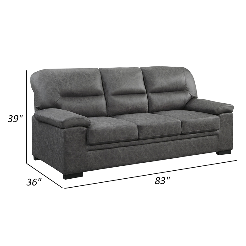 Gian 83 Inch Sofa- Dark Gray- Microfiber- Pillow Top Armrests- Solid Wood
