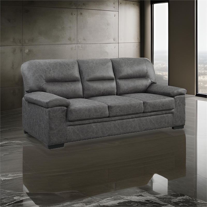 Gian 83 Inch Sofa- Dark Gray- Microfiber- Pillow Top Armrests- Solid Wood