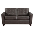 Erin 62 Inch Loveseat- Brown Leather- Stitch Tufting- Cushions- Solid Wood