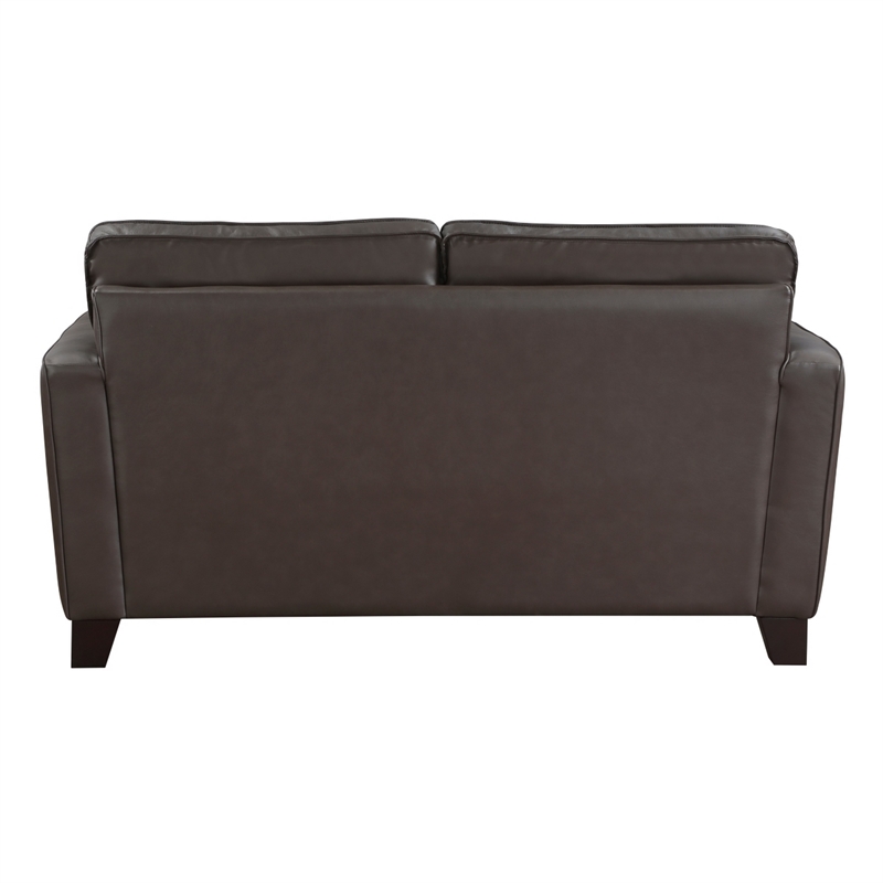 Erin 62 Inch Loveseat- Brown Leather- Stitch Tufting- Cushions- Solid Wood