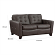 Erin 62 Inch Loveseat- Brown Leather- Stitch Tufting- Cushions- Solid Wood
