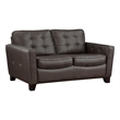Erin 62 Inch Loveseat- Brown Leather- Stitch Tufting- Cushions- Solid Wood