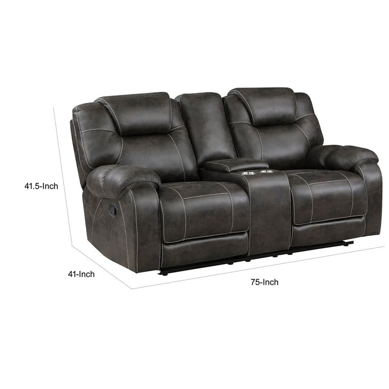 Lily 75 Inch Double Manual Recliner Loveseat- Cupholders- Brown Microfiber