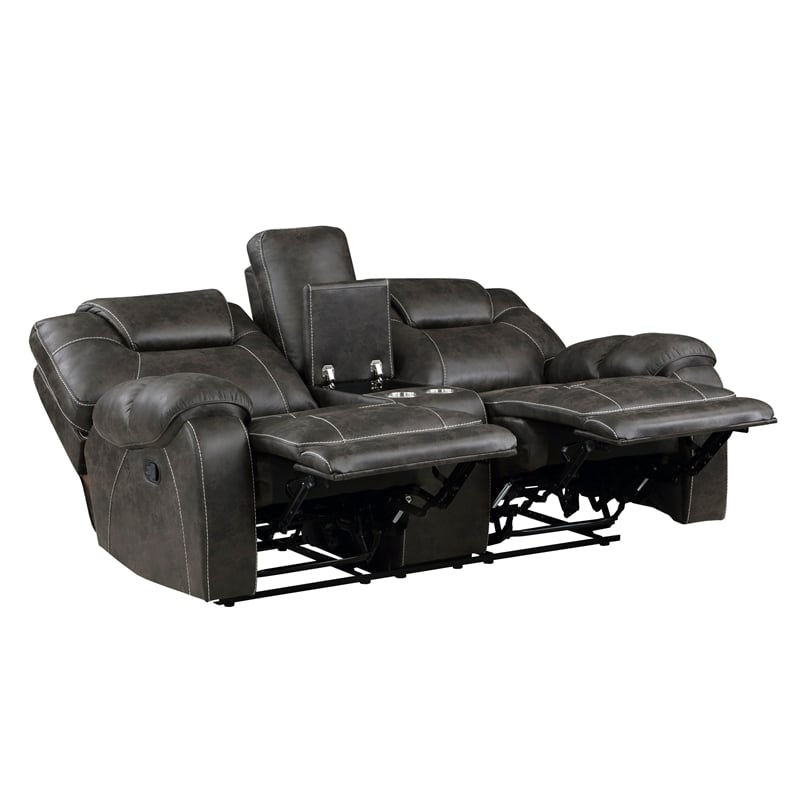 Lily 75 Inch Double Manual Recliner Loveseat- Cupholders- Brown Microfiber