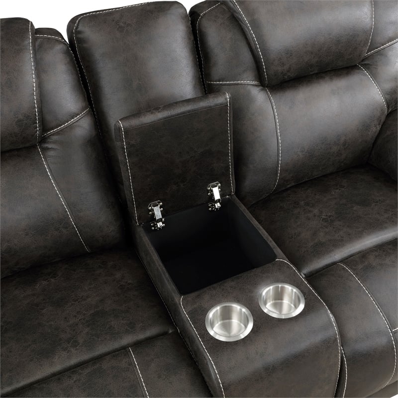 Lily 75 Inch Double Manual Recliner Loveseat- Cupholders- Brown Microfiber