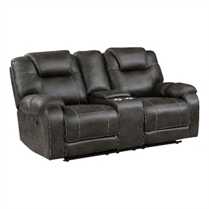 Lily 75 Inch Double Manual Recliner Loveseat- Cupholders- Brown Microfiber