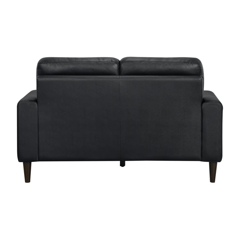 Willow 56 Inch Loveseat- Black Top Grain and Faux Leather- Solid Wood