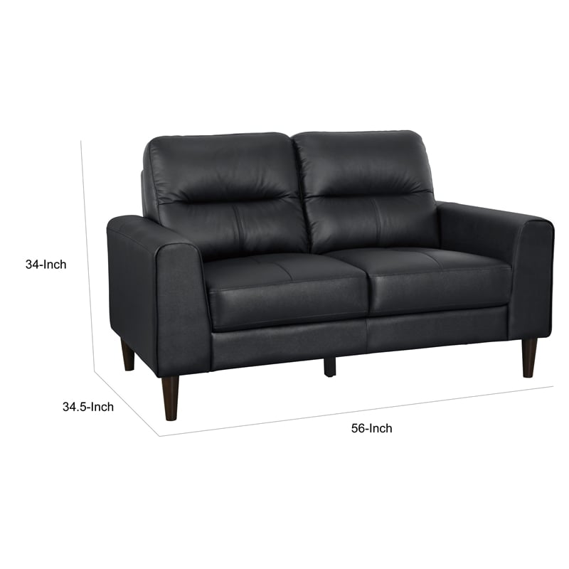 Willow 56 Inch Loveseat- Black Top Grain and Faux Leather- Solid Wood