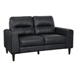 Willow 56 Inch Loveseat- Black Top Grain and Faux Leather- Solid Wood
