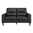 Willow 56 Inch Loveseat- Black Top Grain and Faux Leather- Solid Wood