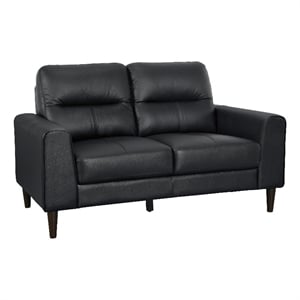 Willow 56 Inch Loveseat- Black Top Grain and Faux Leather- Solid Wood