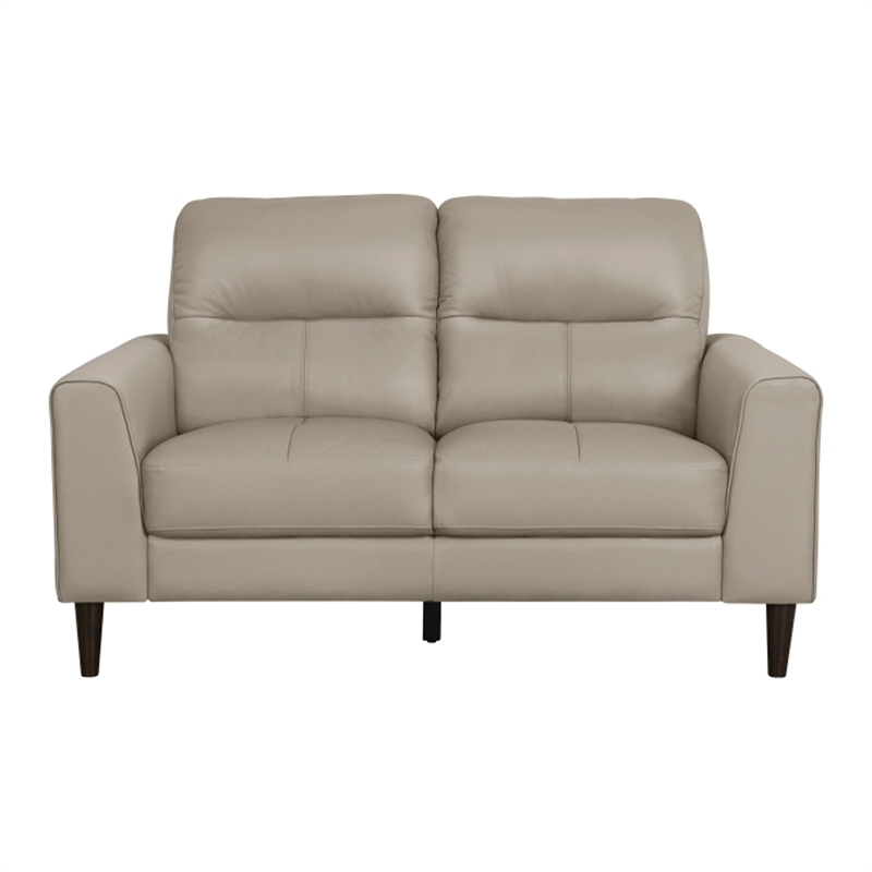 Willow 56 Inch Loveseat- Beige Top Grain and Faux Leather- Solid Wood