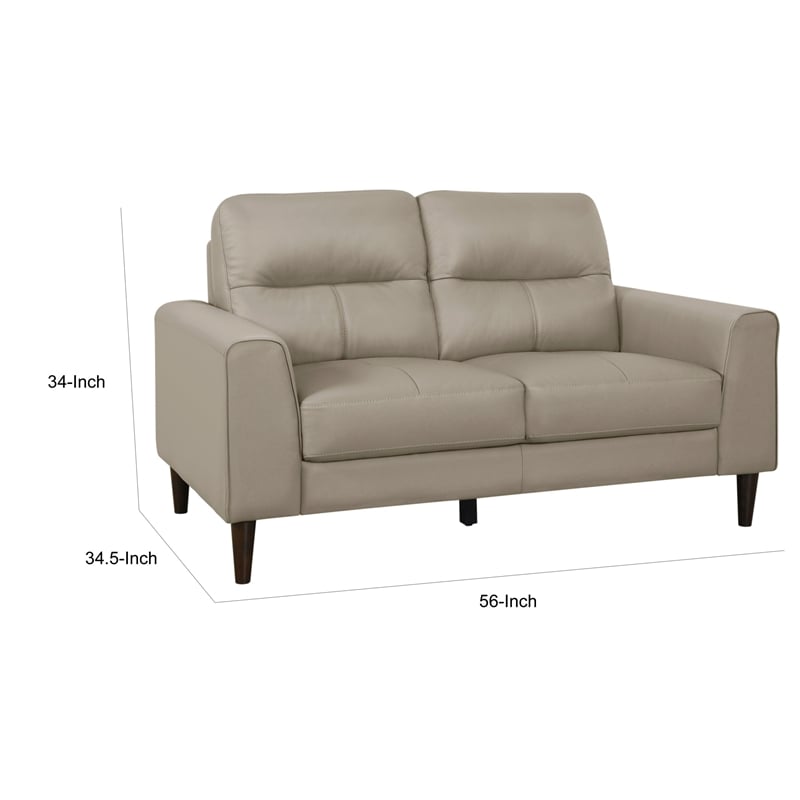 Willow 56 Inch Loveseat- Beige Top Grain and Faux Leather- Solid Wood