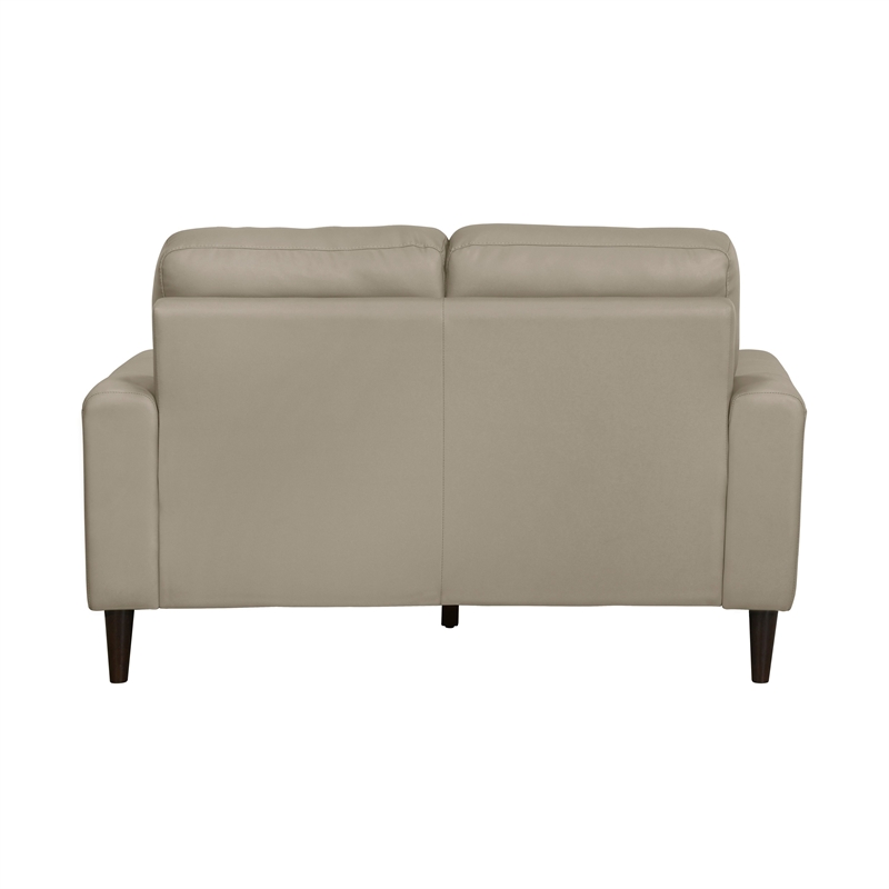 Willow 56 Inch Loveseat- Beige Top Grain and Faux Leather- Solid Wood