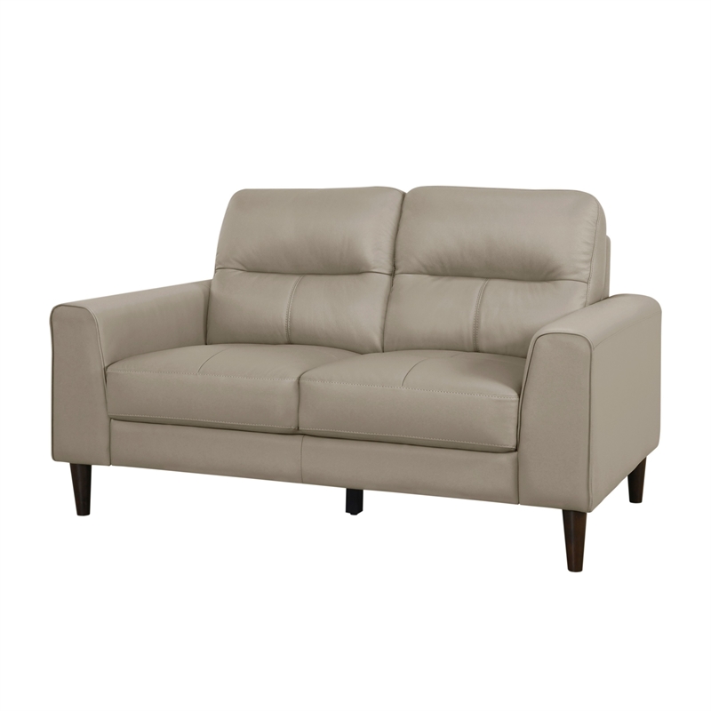 Willow 56 Inch Loveseat- Beige Top Grain and Faux Leather- Solid Wood